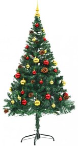 zöld megvilágított műkarácsonyfa gömbökkel 150 cm