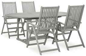 vidaXL 5 darabos, tömör akácfa kerti étkezőgarnitúra (150-200) x 100 cm, szürke