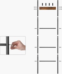 5 szintes takarótartó létra fém vázzal, ipari stílusban, rusztikus barna-fekete