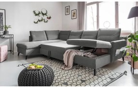 Stylish Stan világosszürke kinyitható U alakú bársony kanapé, bal oldali - Miuform
