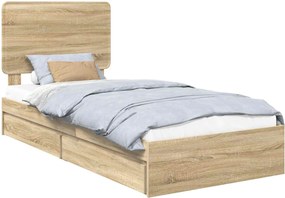 vidaXL Tárolós Ágy fejtámlával Sonoma tölgy 100 x 200 cm Faanyag