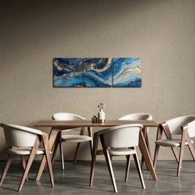 Kép - Kék-arany absztrakt márvány (órával) (90x30 cm)