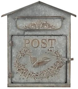 Sötétszürke fém postaláda madár és inda mintával 31x12x36cm