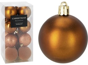 16 darabos karácsonyi díszkészlet FestiveSparkles, aranybarna, átmérő 6 cm, műanyag, 6 cm átmérőjű