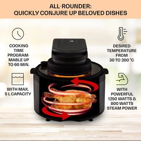 Klarstein Vendure, forrólevegős fritőz gőzfunkcióval, 1250 W, 5 l, 6 program