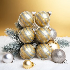 Silver glitter stripe pezsgőszínű kézzel festett üveg karácsonyi gömb szett 6*7cm