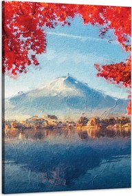 Vászonkép Színes levelek Város Hegy Víz 60x90 cm