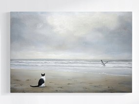 Poszter TĂĄjkĂ©p Tenger Tengerpart HullĂĄmok Macska SirĂĄly SzĂŒrke 120x80