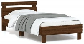 barna tölgy színű ágykeret fejtámlával és LED-ekkel 90 x 190 cm