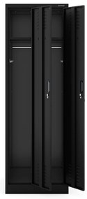 Pléh öltözőszekrény talpazaton, négymodulos, polcokkal KACPER II, 600 x 1800 x 500 mm, fekete