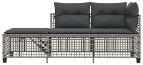 3 részes szürke polyrattan kerti sarokkanapészett párnákkal