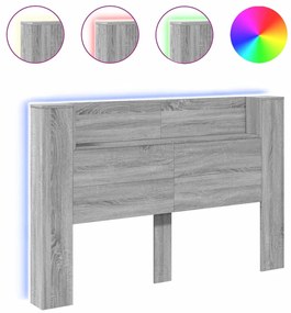 szürke sonoma színű áthidalószekrény LED-ekkel 160x16,5x103,5cm