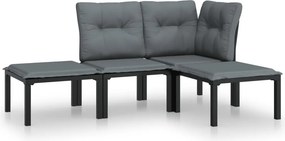 vidaXL 4 részes fekete és szürke polyrattan kerti ülőgarnitúra