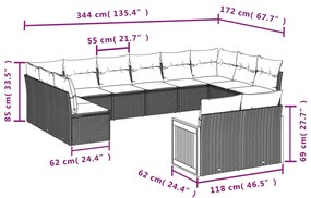 12 részes szürke polyrattan kerti ülőgarnitúra párnákkal