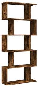5 szintes füstös tölgy fa elválasztó könyvespolc 70x24x161 cm