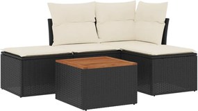 vidaXL 5 részes fekete polyrattan kerti kanapészett párnákkal