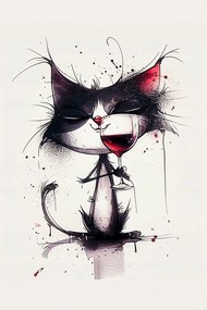 Vászonkép Canvas Grafika Macska Cica Macska Bor Pohár 80x120