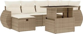 vidaXL 7 részes bézs polyrattan kerti ülőgarnitúra párnákkal