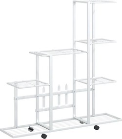 vidaXL fehér acél virágtartó állvány kerékkel 94,5 x 25 x 92,5 cm