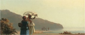 Kép - Camille Pissarro, Two Women Chatting by the Sea, St. Thomas, reprodukciók (120x50 cm)