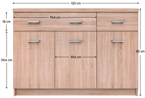 Komód 3D2S, sonoma tölgy, TOPTY TYP 23