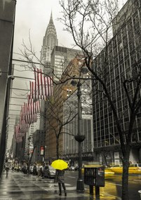 Poszter 21x29,7cm Nő sárga esernyővel New York utcáin, Assaf Fr