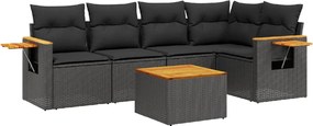 vidaXL 6 részes fekete polyrattan kerti ülőgarnitúra párnákkal
