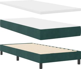 vidaXL LED Box Spring Ágy matracmal Sötétzöld 90 x 190 cm Bársony