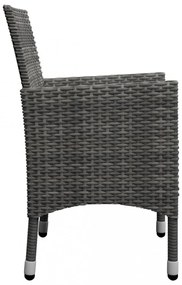 3 részes szürke polyrattan és edzett üveg bisztrószett