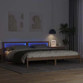 Ágykeret LED -es lámpákkal Barna 200 x 200 cm Tömör fenyőfa