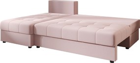 Ágyazható, kétoldalas L alakú kanapé VENORIA SLIM 200x143 cm, púderrózsaszín színű + 2 db díszpárna INGYEN