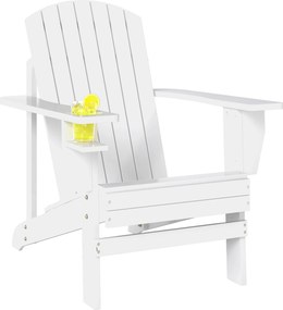 Outsunny Fehér Fenyő Adirondack Kerti Szék, Pohártartóval, Vízálló és Penészgátló, 97x72.5x93cm | Aosom