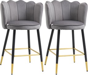HOMCOM 2 db Bárszék Velúr Kárpitozással és Acél Alappal, 59x52x90cm, Sötétszürke | Aosom