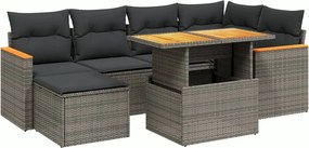 vidaXL 7 részes szürke polyrattan kerti ülőgarnitúra párnákkal