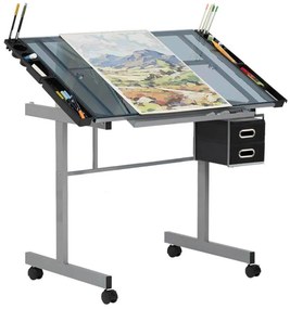 Tervező asztal dönthető,üveg asztallappal