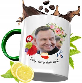 Zöld Bögre Andrzej Duda Elnök Ajándék Nyomtatott Fotóval