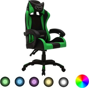 vidaXL zöld és fekete műbőr versenyszék RGB LED-világítással