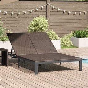 vidaXL napozóágy párnákkal és kerekekkel 2 személyes barna polyrattan
