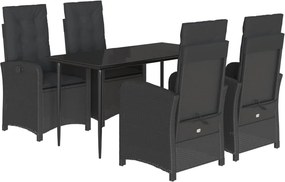 vidaXL 5 részes fekete polyrattan kerti étkezőgarnitúra párnákkal