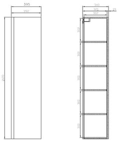 Cersanit Moduo, magas szekrény 40x34x160 cm, antracit matt, S590-070-DSM