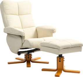 HOMCOM Fotel lábtartóval, tárolóhellyel, párnázott TV szék dönthető funkcióval, 360°-ban forgatható TV szék hálószobába, nappaliba, műbőr, krémfehér |