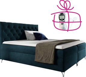 Boxspring ágy, 200x200, sötétkék Velvet szövet, GULIETTE + ajándék