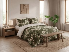 Flanel mikroszálas ágynemű OLVERIA olajzöld színben Ágyneműhuzat mérete: 70 x 90 cm | 140 x 200 cm