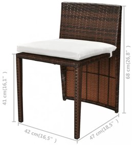 vidaXL 3 darabos barna polyrattan bisztrószett párnákkal