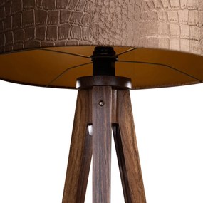 Háromlábú állólámpa diófa, bársony lámpabúra krokodil mintával, 50 cm - Tripod Classic