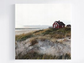 Canvas Vászonkép Piros Házikó Skandináv Tengerpart Dánia Fanø 80x80
