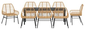 9 Darabos Kerti Étkező Szett Barna Poli Rattan
