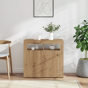 kézműves tölgy szerelt fa tálalószekrény LED-ekkel 80x35x75 cm