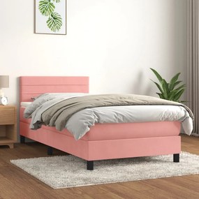 rózsaszín bársony rugós ágy matraccal 90 x 190 cm