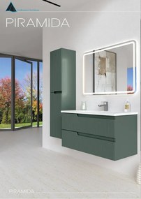 Piramida EURIDIKA fali fürdőszobabútor - műmárvány mosdóval -2 fiókos - PINO ZÖLD - 100 x 48 x 53 cm